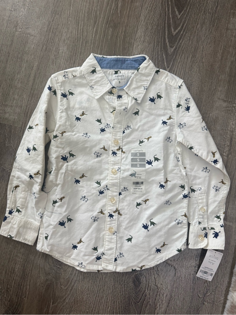 Carter's White Button-Down Shirt with Multicolor Dino Print